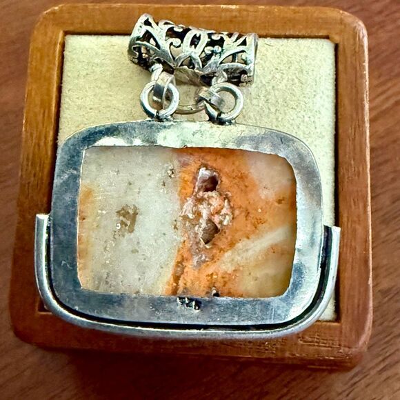 Artisan Multicolor Bumblebee Jasper Filigree Pendant Necklace Sterling Silver - Picture 4 of 5